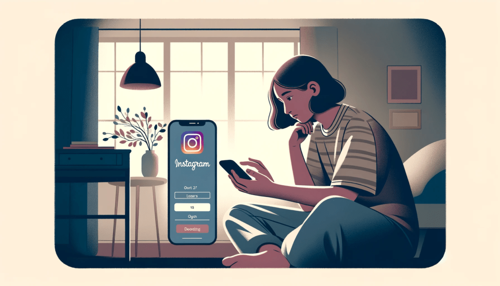 DALL·E 2023 12 04 18.34.02 A horizontal illustration showing a young teenager setting up an Instagram account on a smartphone with a subdued color scheme. The teenager about 1 La AEPD impone una sanción de 10.000 euros al padre de un menor por la creación de una cuenta en Instagram utilizando la imagen de otro menor