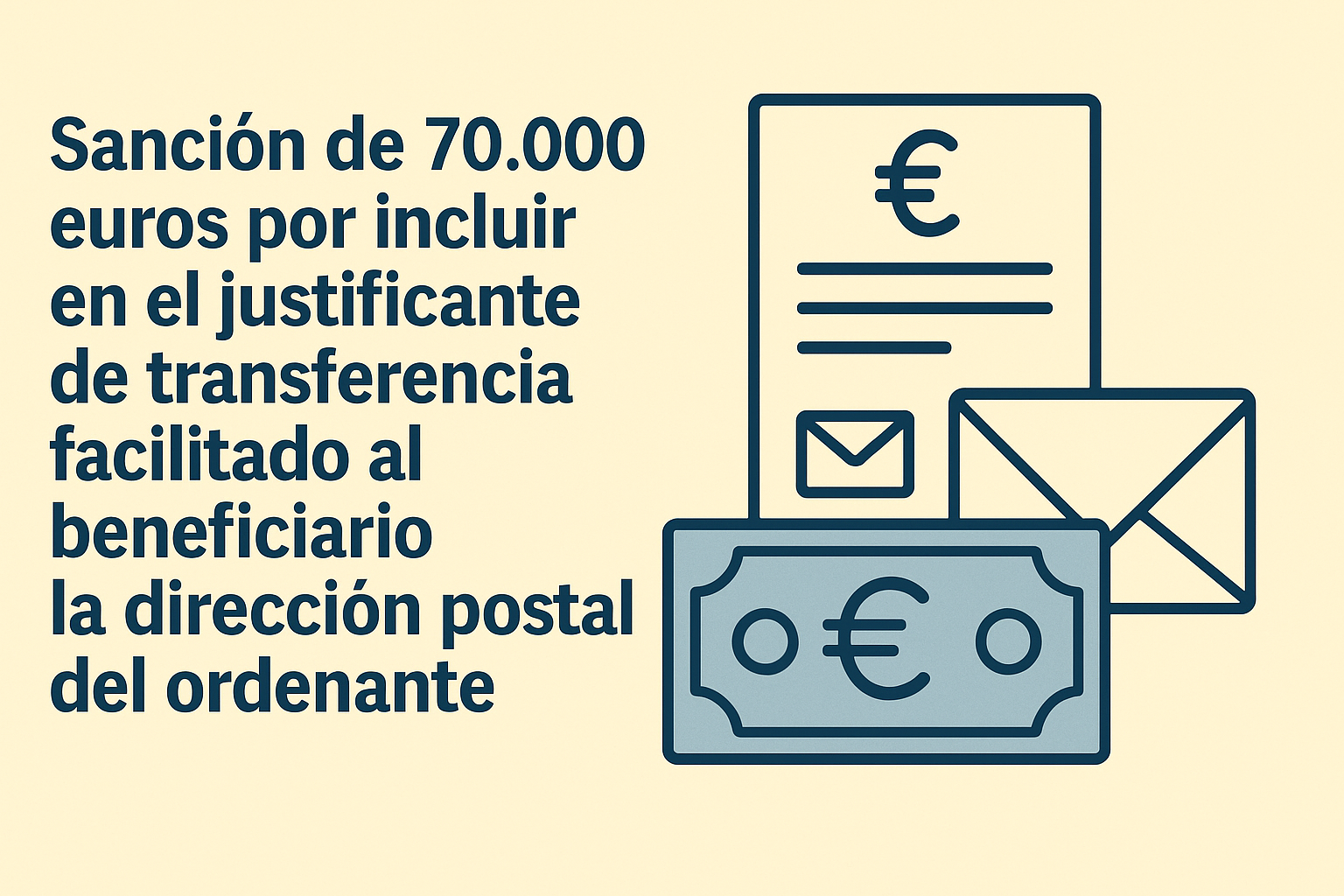 Sanción de 70.000 euros por incluir en el justificante de transferencia facilitado al beneficiario la dirección postal del ordenante