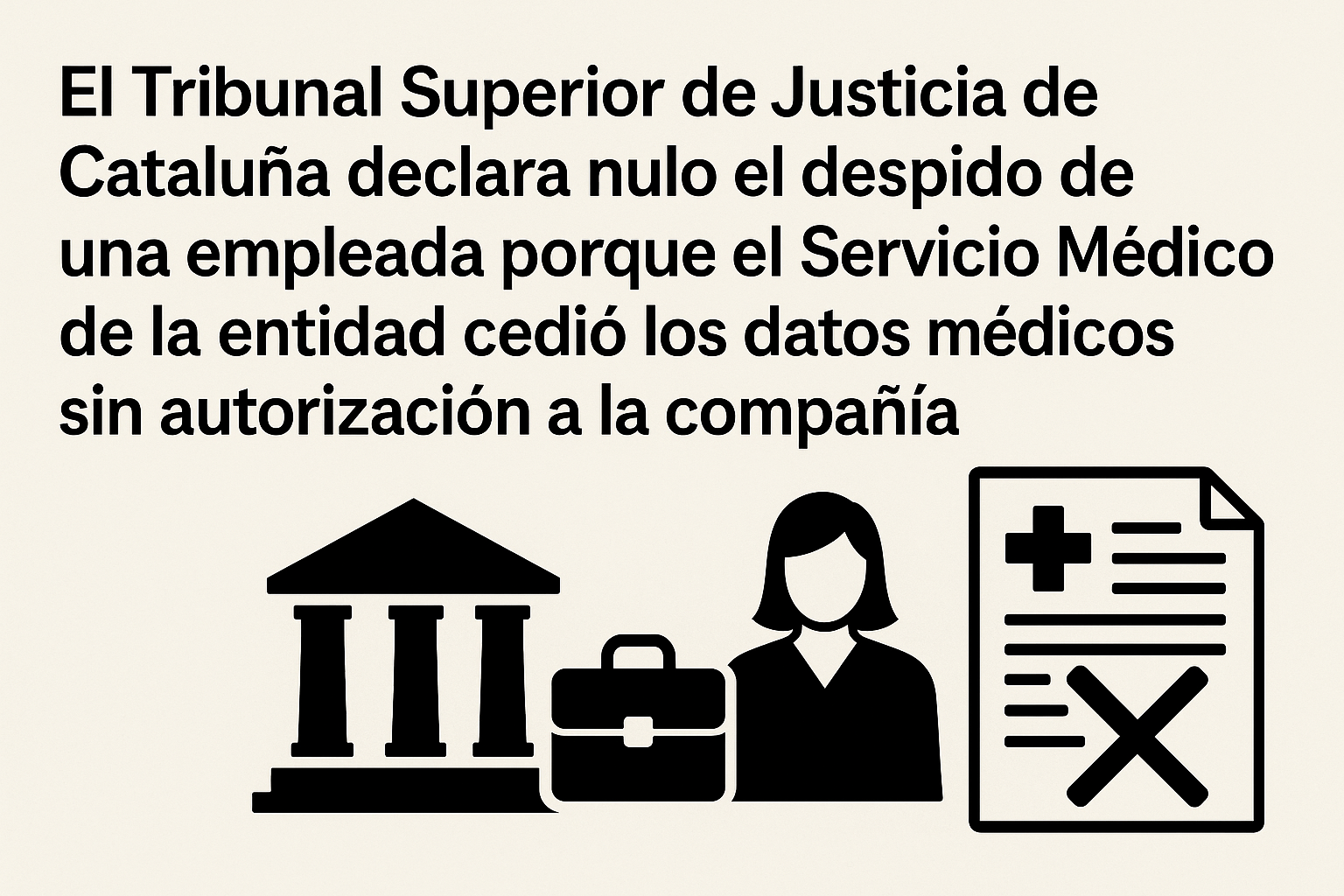 El Tribunal Superior de Justicia de Cataluña declara nulo el despido de una empleada porque el Servicio Médico de la entidad cedió los datos médicos sin autorización a la compañía. 1 1. El Tribunal Superior de Justicia de Cataluña declara nulo el despido de una empleada porque el Servicio Médico de la entidad cedió los datos médicos sin autorización a la compañía.