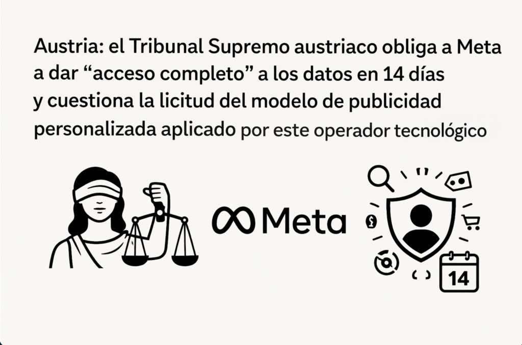1) Austria- el Tribunal Supremo austriaco obliga a Meta a dar “acceso completo” a los datos en 14 días y cuestiona la licitud del modelo de publicidad personalizada aplicado por este operador tecnológico