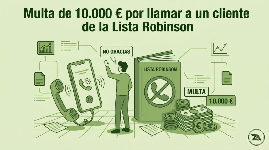 Llamadas a clientes incluidos en la Lista Robinson: La AEPD impone una sanción de 10.000 euros a una entidad por realizar una llamada comercial a un cliente incluido en la Lista Robinson 2 Ilustración llamada comercial y Lista Robinson